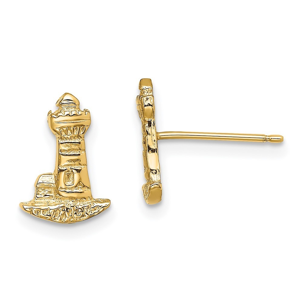 14k Yellow Gold Small Travel Lighthouse Post Earrings